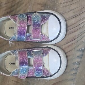 Converse Pink and Blue Glitter Sneakers with Velcro